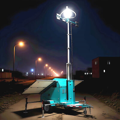 Buy CE Certification Solar Lighting Towers 5 Sections 9M Mast Height Telescopic Lighting Tower Mobile Solar Light Tower online manufacture